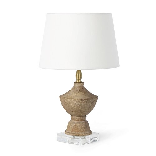 Distressed wood mini lamp with white shade